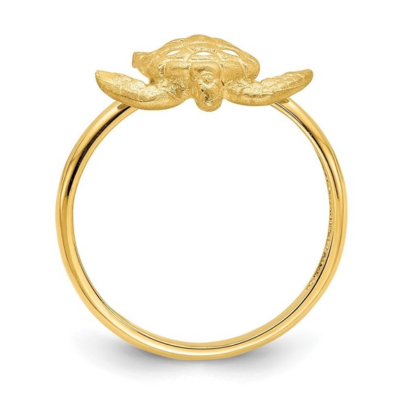 14k Yellow Gold Brushed & Polished Diamond-cut Turtle Ring, Size 7 - Picture 2 of 6